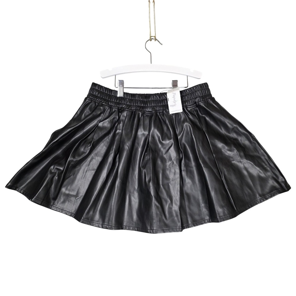 Papaya Faux Leather Pleated Skater Mini‎ Skirt Womens Large Black NEW Goth Punk